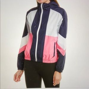 NWT Betsey Johnson Colorblock pink navy light gray Windbreaker Women’s Jacket XL